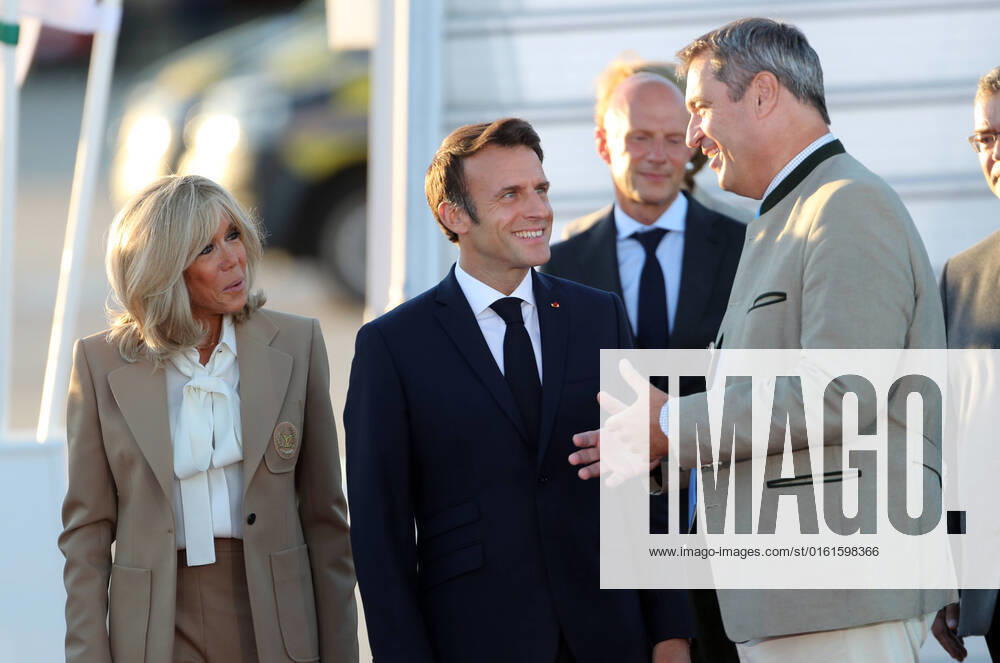 G 7 Summit in Ellmau Emmanuel Macron , Markus Söder and Brigitte Macron, Munich Bavaria Germany Munich Airport