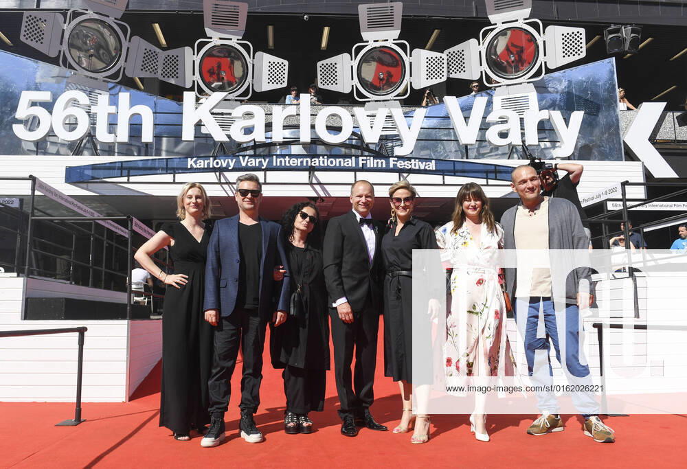 Delegation of the competition film Fucking Bornholm, from left Izabela Kiszka-Hoflik, Marcel Slawinski, Katarzyna Sobanska, actor Maciej Stuhr, director Anna Kazejak, Marta Lewandowska and screenwriter Filip Kasperaszek attend a premiere of the competition film Fucking Bornholm within the 56th International Film Festival Karlovy Vary (KVIFF), on July 2nd, 2022, in Karlovy Vary, Czech Republic. (CTKxPhoto KaterinaxSulova) CTKPhotoP2022070205205 suk026
