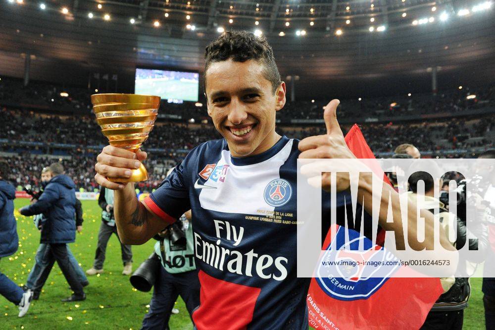 Joie Marquinhos (PSG) FOOTBALL : Olympique Lyon vs Paris St Germain (PSG) - Finale Coupe de la Ligue - 19 04 2014 NLeGouicFEP