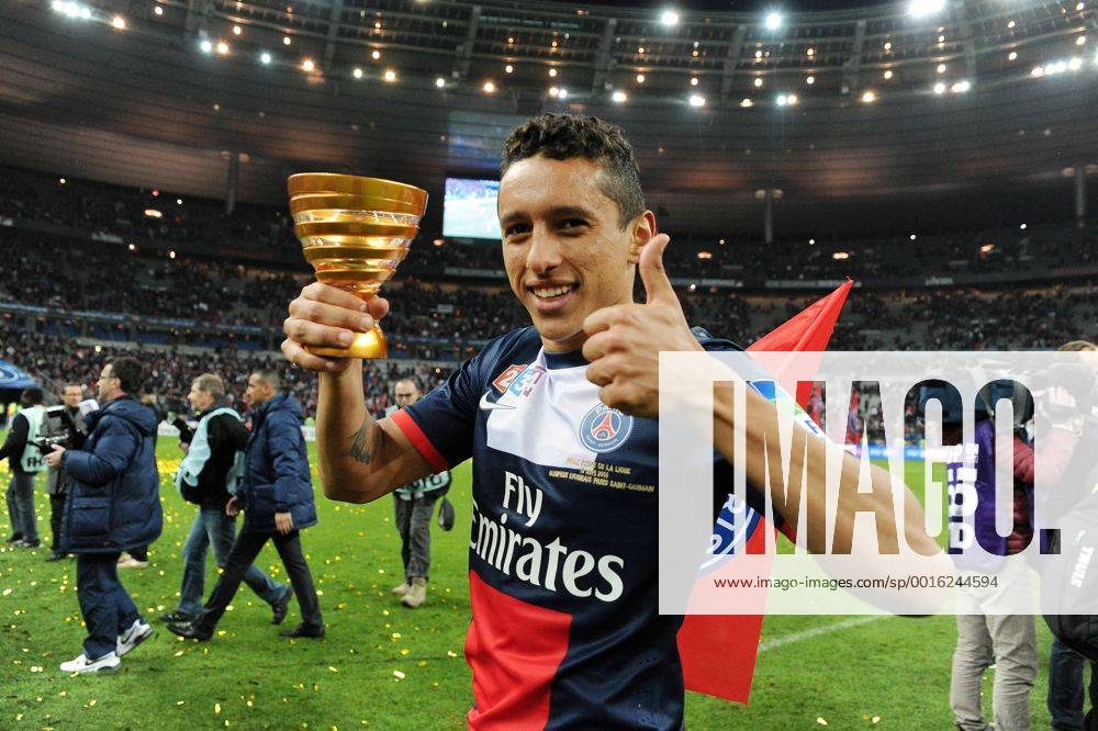 Joie Marquinhos (PSG) FOOTBALL : Olympique Lyon vs Paris St Germain (PSG) - Finale Coupe de la Ligue - 19 04 2014 NLeGouicFEP