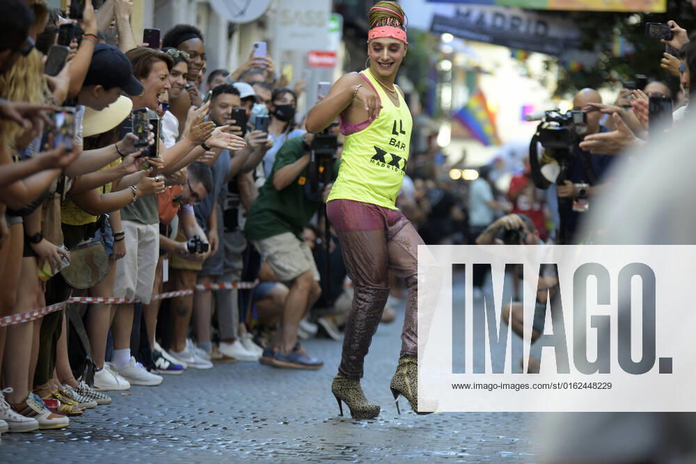 High-heeled Race Is Toppling Over With Fun In Madrid For Pride Festival High-heeled race is toppling over with fun in Madrid for Pride festival on 7th July, 2022. Madrid Spain
