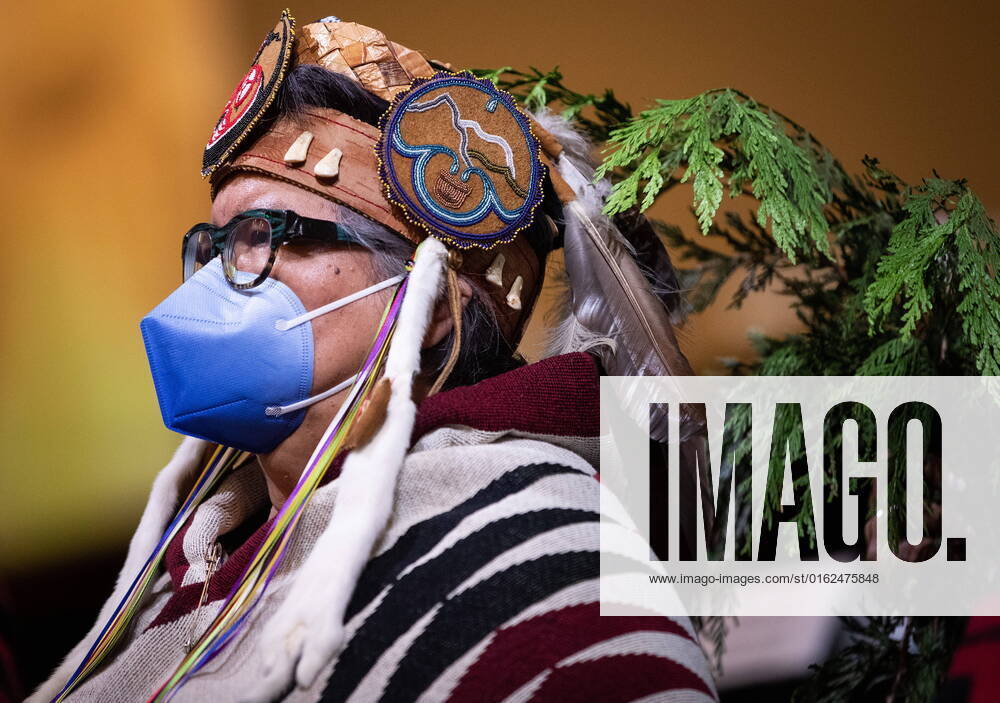 Assembly of First Nations National Chief RoseAnne Archibald is brushed with cedar branches during a brushing ceremony at the conclusion of the AFN annual general meeting, in Vancouver, on Thursday, July 7, 2022. VANCOUVER CANADA - ZUMAc35_ 20220707_zaf_c35_065