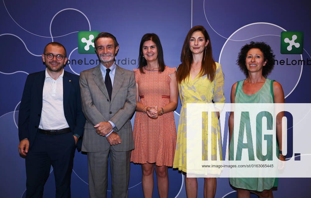 Milan, Italy Wine Media Conference world review dedicated to the communication of wine in Lombardy attended by Attilio Fontana President of the Lombardy Region, Councilor Rolfi of the Lombardy Region together with the president of Ascovilo Giovanna Prandini and the journalist and author Laura Donadoni, in video link from the United States Allan Wright president of the Wine Media Conference. The event will take place in Desenzano del Garda from 27 September to 3 October 2022 In the picture: Giovanna Prandini president Ascovilo, Attilio Fontana President of the Lombardy Region, councilor Rolfi Lombardy Region, Laura Donadoni, Francesca Pagnoncelli Folcieri