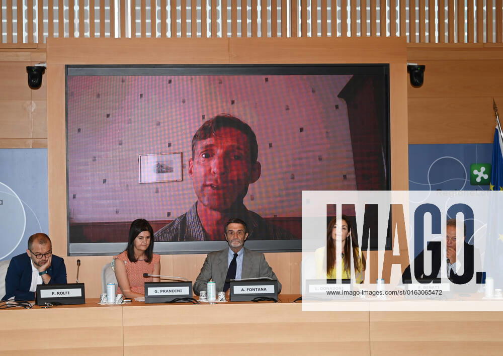 Milan, Italy Wine Media Conference world review dedicated to the communication of wine in Lombardy attended by Attilio Fontana President of the Lombardy Region, Councilor Rolfi of the Lombardy Region together with the president of Ascovilo Giovanna Prandini and the journalist and author Laura Donadoni, in video link from the United States Allan Wright president of the Wine Media Conference. The event will take place in Desenzano del Garda from 27 September to 3 October 2022 In the picture: Allan Wright president of Wine Media Conference in video link