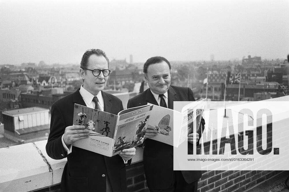 Anefo photo collection. Writers of comics on roof terrace Bijenkorf, Amsterdam. Goscinny (scenarist of the Asterix and Lucky Luke strips) (LR and Morris (draftsman of the Strip Lucky Luke (left). 27 May 1971. Amsterdam, Noord-Holland