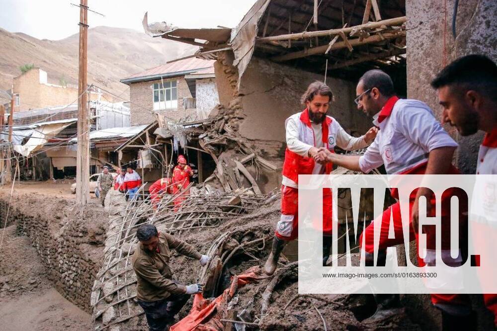 A handout photo made available by the (IRCS) shows rescue workers working at the site of a flash flood in Imam Zadeh Davood, northwest of Tehran, Iran, on 29 July 2022. According to the quoting local officials, at least eight people have been killed in floods in Imam Zadeh Davood and some are still missing, as many cities are struggling with floods all over Iran. Tehran Iran - ZUMAi98_ 20220729_zih_i98_003
