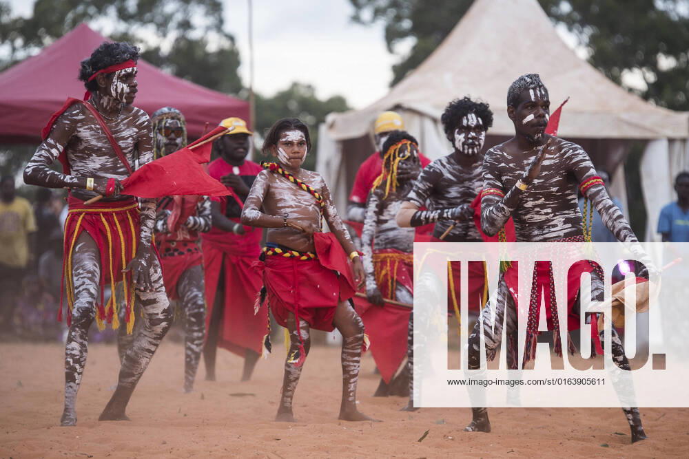 GARMA FESTIVAL 2022, Dancers are seen during the evening ceremonial Bungul at the Garma Festival in northeast Arnhem Land, Northern Territory, Sunday, July 31, 2022. The push to get an Indigenous voice in federal parliament is expected to be a key theme at this weekend?s Garma Festival in northeast Arnhem Land. ( NO ARCHIVING, , NO USE IN BOOKS WITHOUT CONSENT DARWIN AUSTRALIA