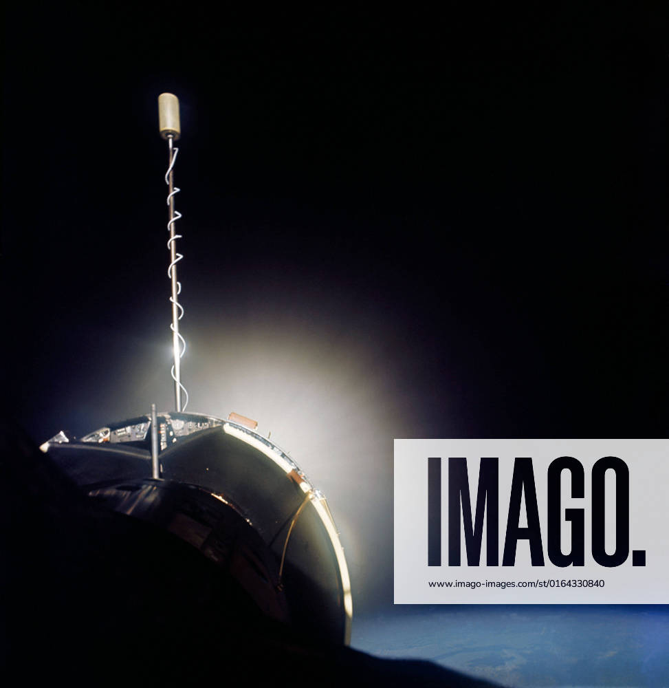 S66-46249 (18-21 July 1966) --- Agena Target Docking Vehicle docked to Gemini-10 spacecraft. Excellent view of Agena display panel. Glow from Agena s primary propulsion system.