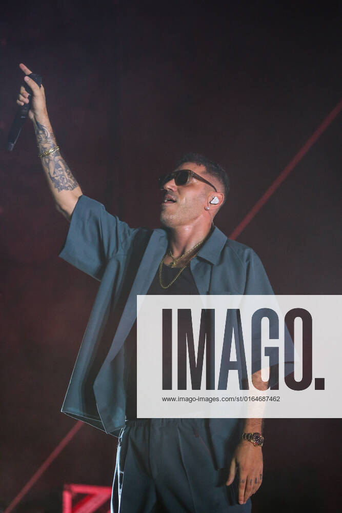 Italian rapper Marracash (Fabio Bartolo Rizzo) in concert on the stage for the Zoo Music Fest in Pescara. during Marracash - Summer Tour, Italian singer Music Concert in Pescara, Italy, August 07 2022