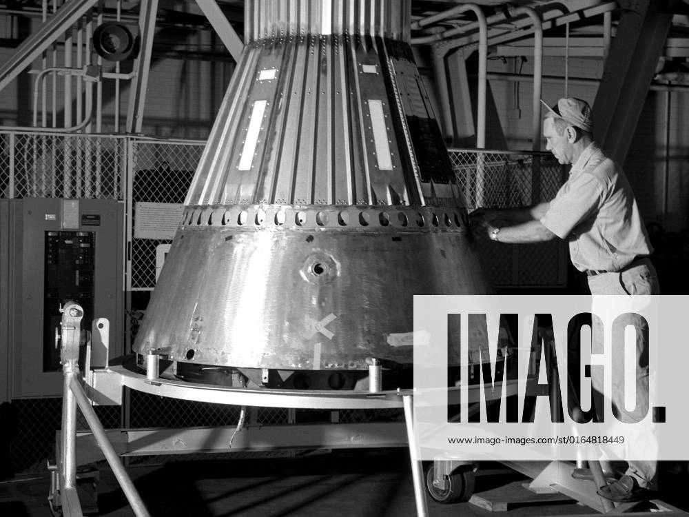 A NASA mechanic secures the afterbody to a Mercury capsule in the hangar at the Lewis Research Center. The capsule was one of two built at Lewis for the Big Joe launches scheduled for September 1959. The initial phase of Project Mercury consisted of a series of unmanned launches using the Air Forces Redstone and Atlas boosters and the Langley-designed Little Joe boosters. The first Atlas launch, referred to as Big Joe, was a single attempt early in Project Mercury to use a full-scale Atlas booster to simulate the reentry of a mock-up Mercury capsule without actually placing it in orbit. The overall design of Big Joe had been completed by December 1958, and soon thereafter project manager Aleck Bond assigned NASA Lewis the tas