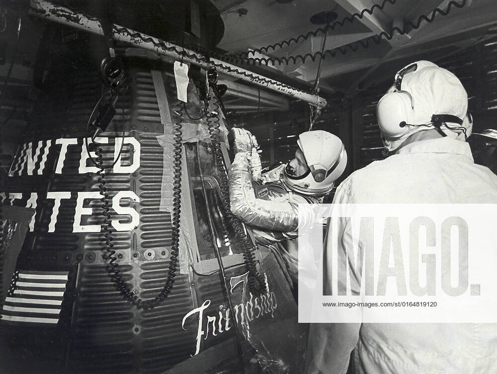 Astronaut John Glenn enters the Mercury spacecraft, Friendship 7, prior to the launch of MA-6 on February 20, 1961 and became the first American who orbited the Earth. The MA-6 mission was the first manned orbital flight boosted by the Mercury-Atlas vehicle, a modified Atlas ICBM (Intercontinental Ballistic Missile), lasted for five hours, and orbited the Earth three times.