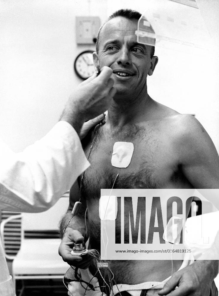 Astronaut Alan Shepard underwent a physical examination prior to the first marned suborbital flight. Freedom 7 carrying Astronaut Alan Shepard, boosted by the Mercury-Redstone launch vehicle, lifted off on May 5, 1961. Astronaut Shepard became the first American in space.
