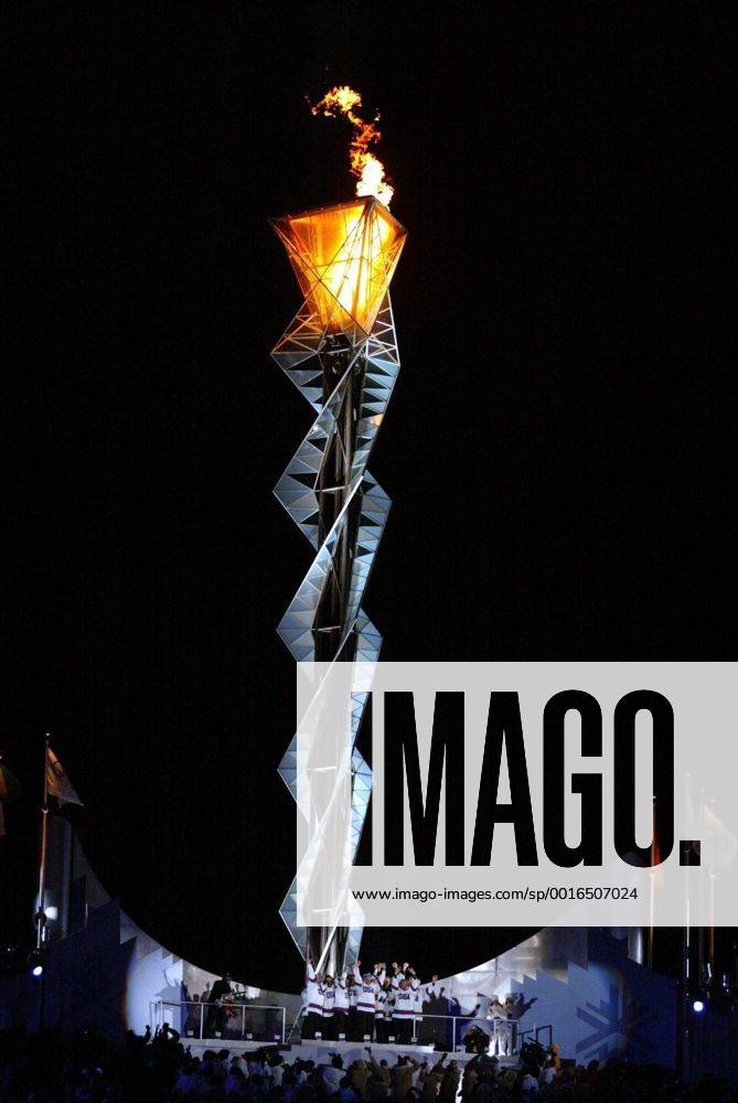 Feb. 8, 2002 - U.S. - SALT LAKE CITY, UT-- The 1980 US Hockey team lights the Olympic cauldron at the Winter Olympic Opening Ceremony Friday February 8, 2002 in Salt Lake City, Utah. (SJ) - Feb. 8, 2002 - ZUMAm67