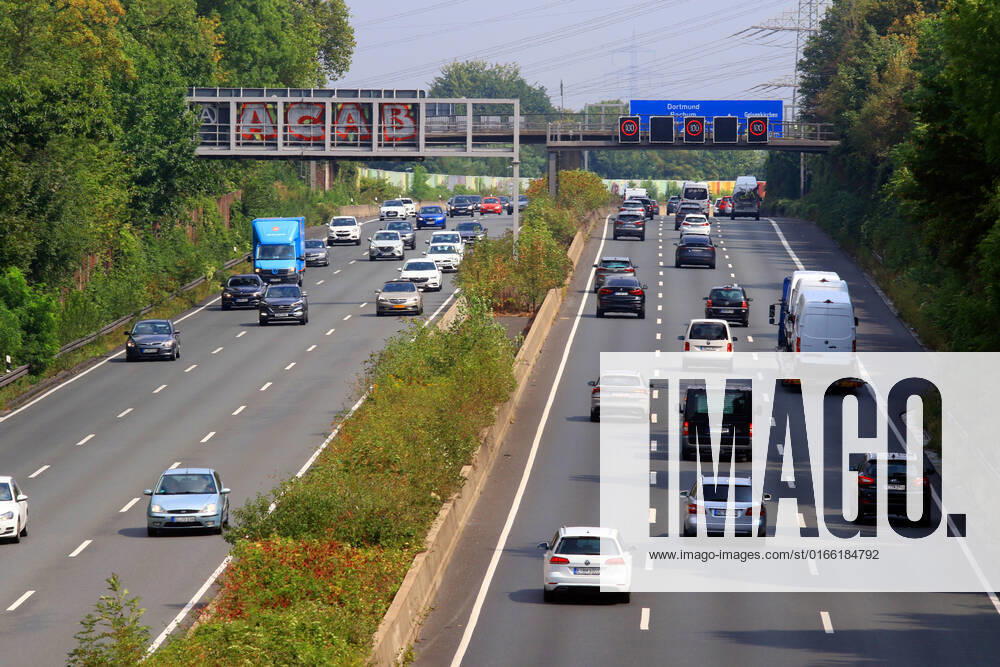 Traffic on the A40 The road traffic on the busy A40 in the Ruhr Essen North Rhine Westphalia Germany A40