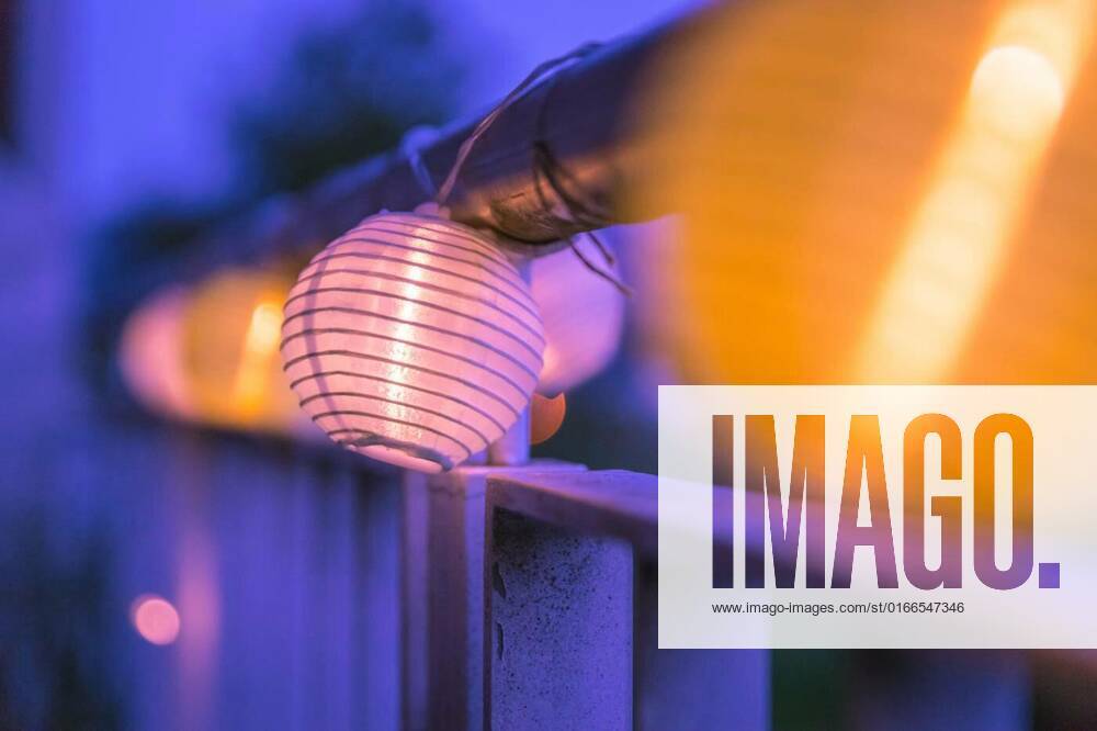 Lampions in the night: Garden party in summer, Colorful lampions outside, twilight hour, garden party, Colorful lampions outside, twilight hour, garden party, 18.02.2021,