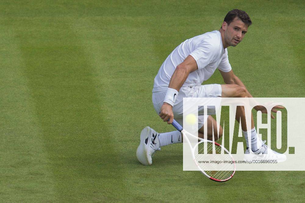 London, England. Wimbledon Tennis Championships Grigor Dimitrov of Bulgaria in action during day one men s singles first round match at the Wimbledon Tennis Championships at The All England Lawn Tennis Club in London, United Kingdom. Waldronx ActionPlus11535648