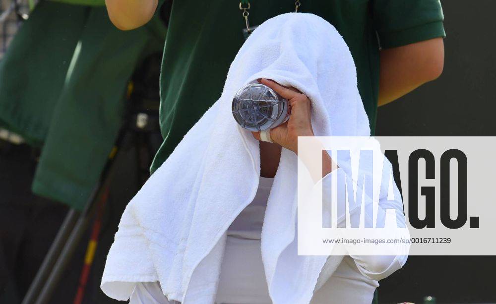 Vera Zvonareva stays cool under her towel with a drink on Centre Court.