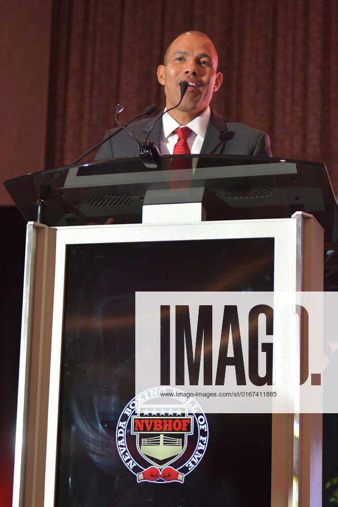 LAS VEGAS, NV - AUGUST 27: Jose Luis Castillo speaking at the Induction Ceremony & Dinner for the Nevada Boxing Hall Of Fame at Resorts World Las Vegas in Las Vegas,Nevada, on August 27, 2022.