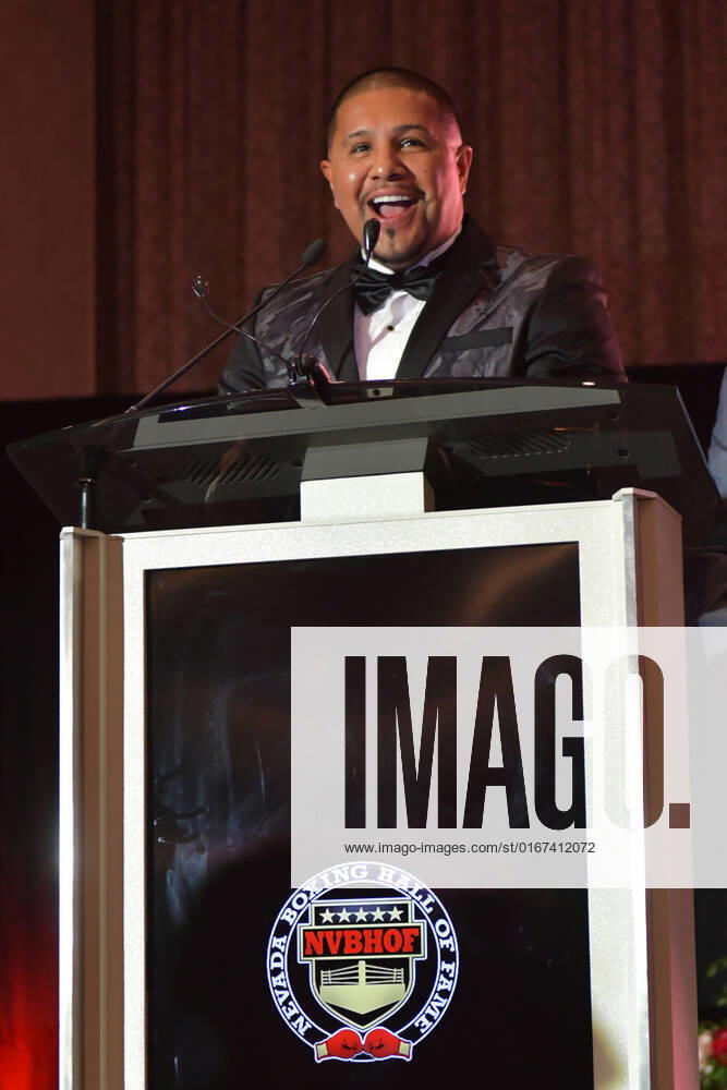 LAS VEGAS, NV - AUGUST 27: Jose Vargas speaking at the Induction Ceremony & Dinner for the Nevada Boxing Hall Of Fame at Resorts World Las Vegas in Las Vegas,Nevada, on August 27, 2022.