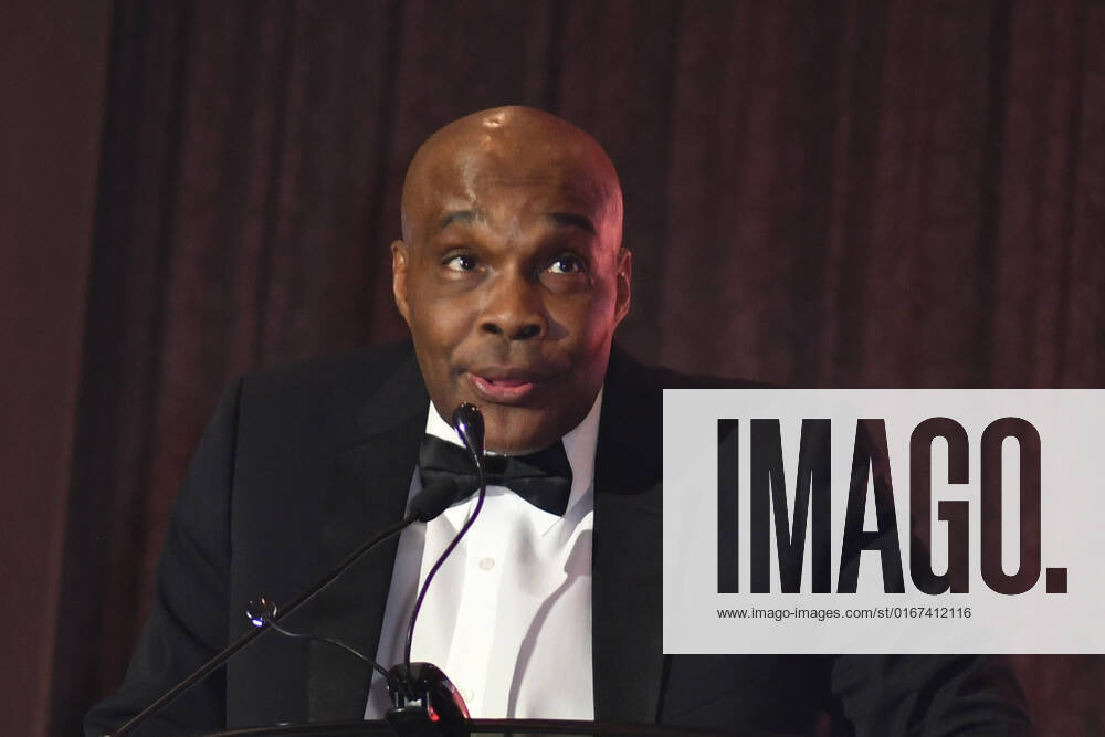 LAS VEGAS, NV - AUGUST 27: Michael Nunn speaking at the Induction Ceremony & Dinner for the 2022 Nevada Boxing Hall Of Fame at Resorts World Las Vegas in Las Vegas,Nevada, on August 27, 2022.
