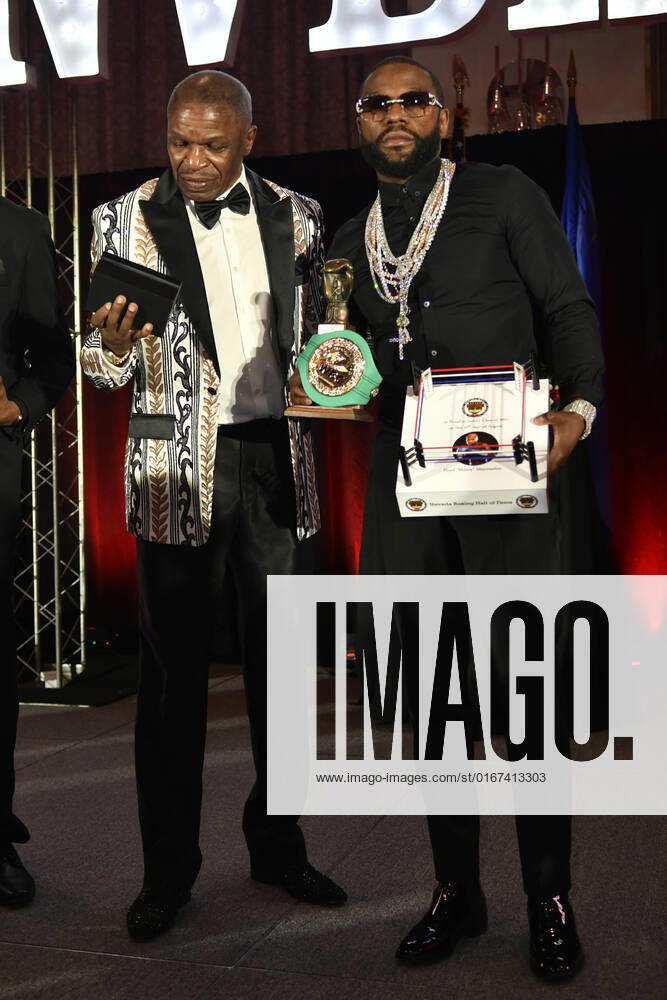LAS VEGAS, NV - AUGUST 27: Floyd Mayweather Sr. & Floyd Mayweather Jr. at the Induction Ceremony & Dinner for the 2022 Nevada Boxing Hall Of Fame at Resorts World Las Vegas in Las Vegas,Nevada, on August 27, 2022.