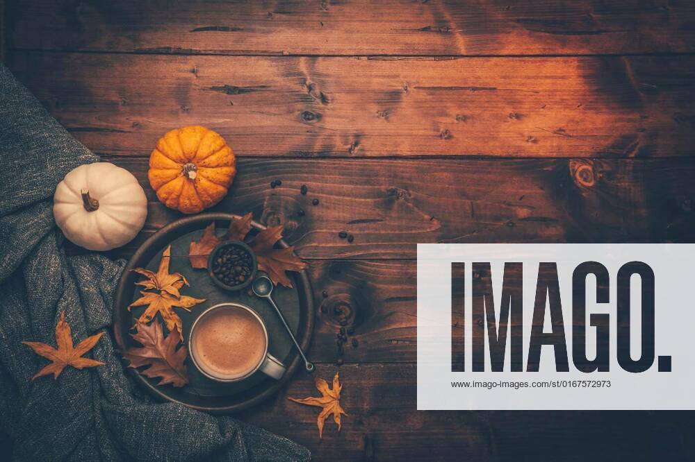 Autumn flatlay with cup of coffee, pumpkins and cuddle blanket, Autumn flatlay with cup of coffee, pumpkins and cuddle blanket on wooden background, Autumn flatlay with cup of coffee, pumpkins and cuddle blanket on wooden background, 09.11.2021,