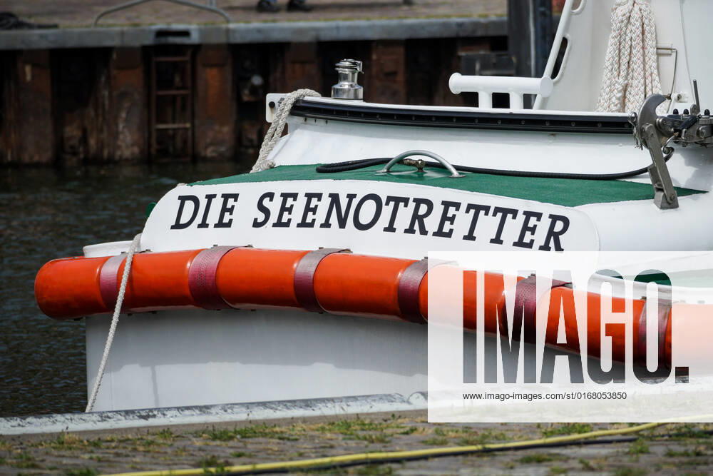 Stralsund, Germany 17 July 2022 lettering, the sea rescuers, on a ship in the port of Stralsund The German Society for the Rescue of Castaways takes care of the rescue of shipwrecked persons, fire fighting at sea and the search for missing persons Mecklenburg Vorpommern