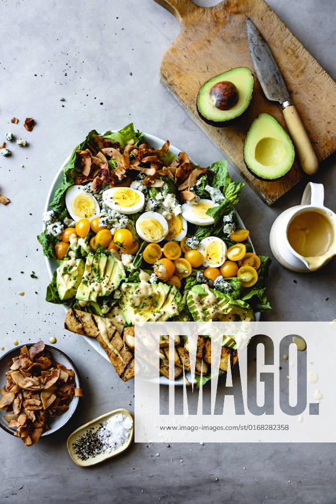 Vegetarian cobb salad on a serving dish.