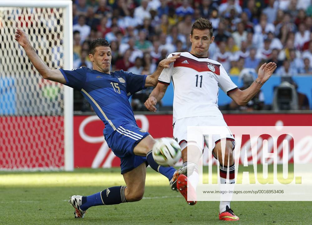 Rio de Janeiro, World Cup 2014 final between Germany and Argentina. In this picture, Martin Demichelis and Miroslav Klose. ANTONIOxSANZx