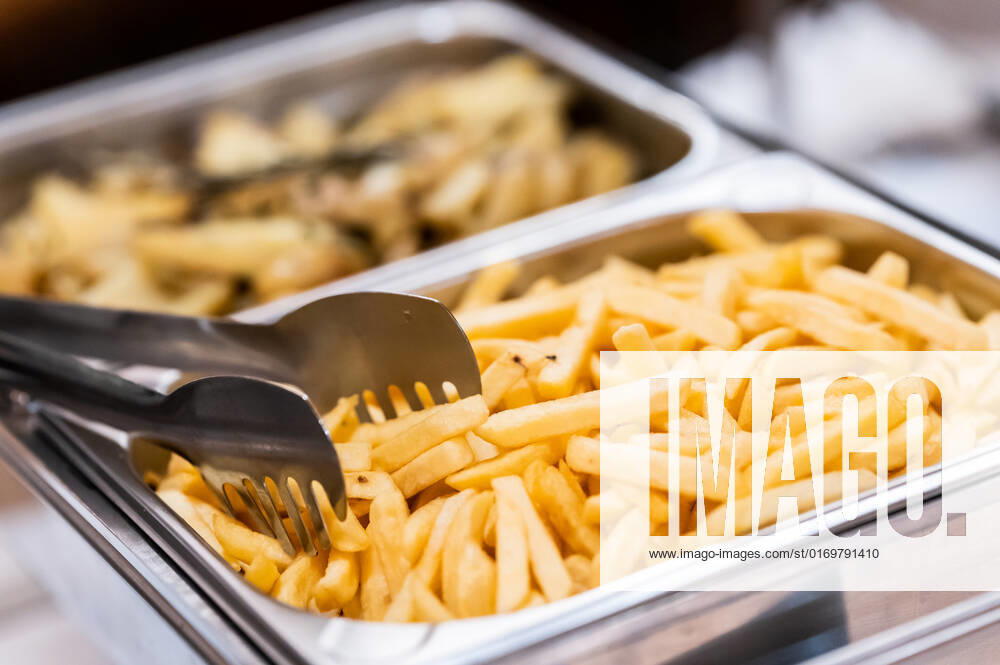 French fries and potato wedges are seen at a buffet at a wedding Rottweil Baden Württemberg Germany
