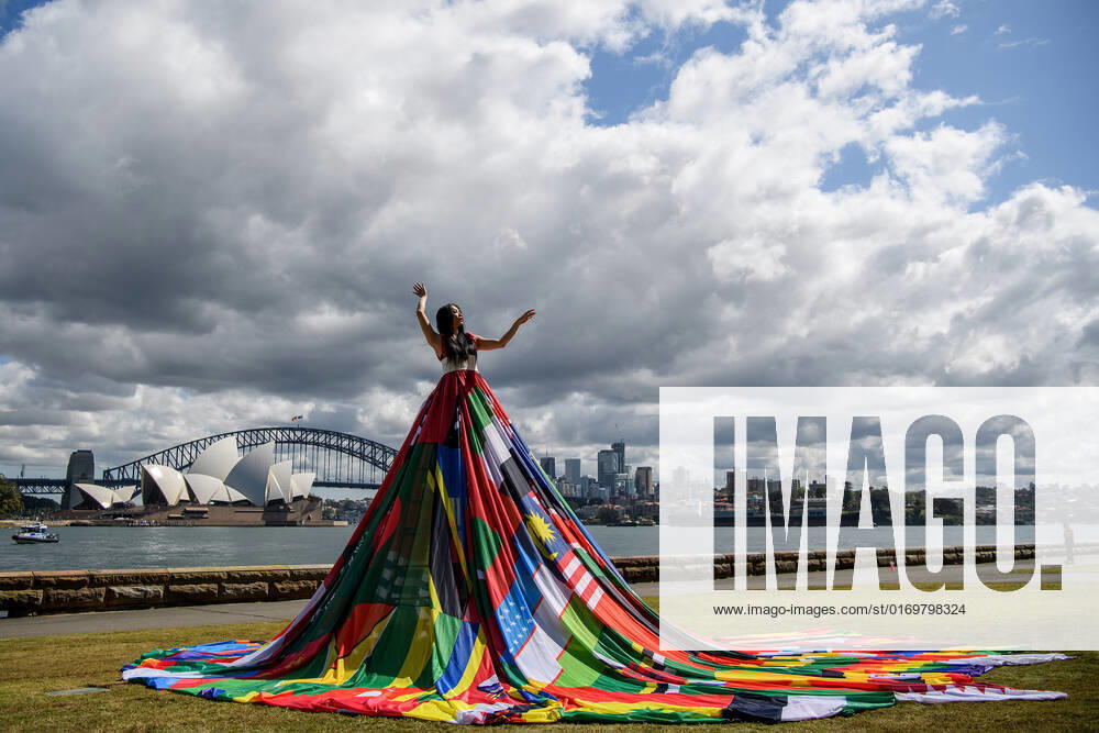 THE AMSTERDAM RAINBOW DRESS, Susie Wrong models the Amsterdam Rainbow Dress at the Royal Botanic Garden, ahead of the Sydney WorldPride Human Rights Conference, in Sydney, Tuesday, September 20, 2022. ( NO ARCHIVING, , NO USE IN BOOKS WITHOUT CONSENT SYDNEY NSW AUSTRALIA