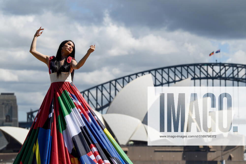 THE AMSTERDAM RAINBOW DRESS, Susie Wrong models the Amsterdam Rainbow Dress at the Royal Botanic Garden, ahead of the Sydney WorldPride Human Rights Conference, in Sydney, Tuesday, September 20, 2022. ( NO ARCHIVING, , NO USE IN BOOKS WITHOUT CONSENT SYDNEY NSW AUSTRALIA