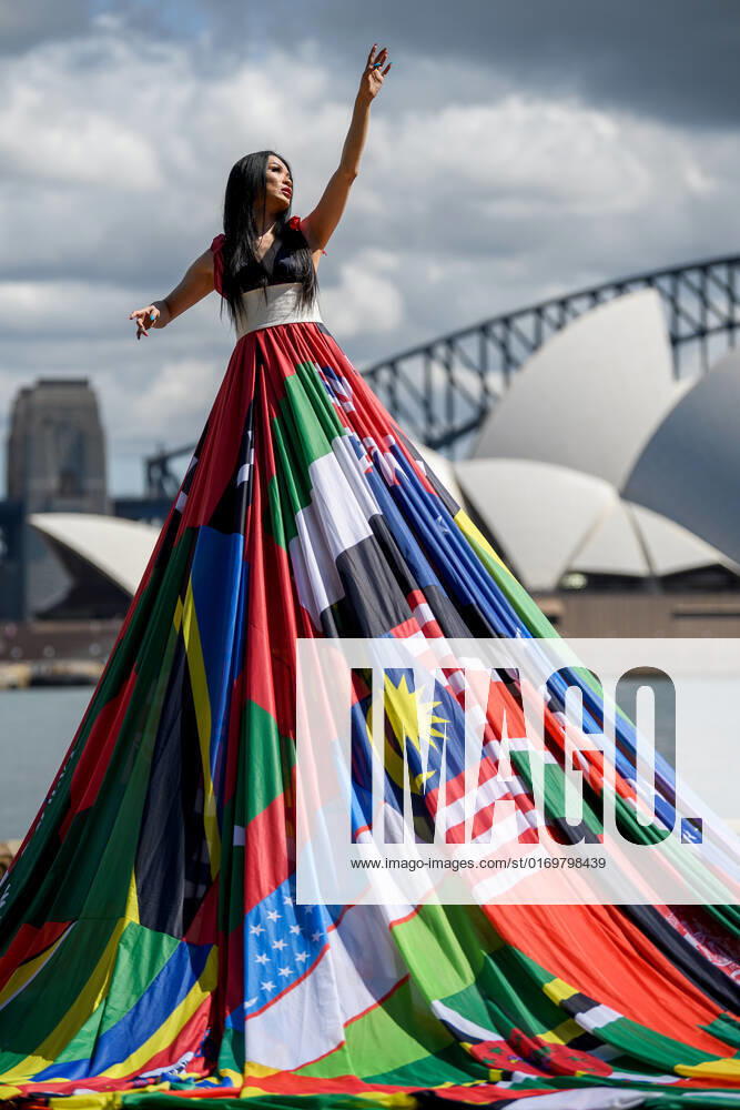 THE AMSTERDAM RAINBOW DRESS, Susie Wrong models the Amsterdam Rainbow Dress at the Royal Botanic Garden, ahead of the Sydney WorldPride Human Rights Conference, in Sydney, Tuesday, September 20, 2022. ( NO ARCHIVING, , NO USE IN BOOKS WITHOUT CONSENT SYDNEY NSW AUSTRALIA