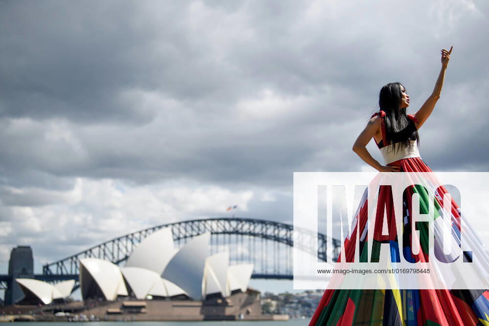 THE AMSTERDAM RAINBOW DRESS, Susie Wrong models the Amsterdam Rainbow Dress at the Royal Botanic Garden, ahead of the Sydney WorldPride Human Rights Conference, in Sydney, Tuesday, September 20, 2022. ( NO ARCHIVING, , NO USE IN BOOKS WITHOUT CONSENT SYDNEY NSW AUSTRALIA
