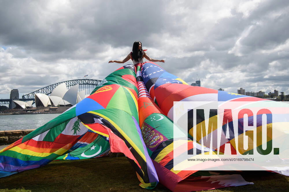 THE AMSTERDAM RAINBOW DRESS, Susie Wrong models the Amsterdam Rainbow Dress at the Royal Botanic Garden, ahead of the Sydney WorldPride Human Rights Conference, in Sydney, Tuesday, September 20, 2022. ( NO ARCHIVING, , NO USE IN BOOKS WITHOUT CONSENT SYDNEY NSW AUSTRALIA