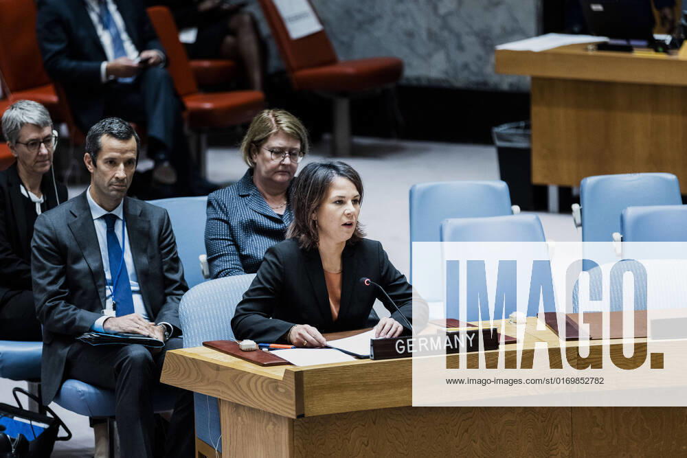 Annalena Baerbock Buendnis 90 Die Gruenen , German Foreign Minister, recorded at the UN Security Council meeting during the 77th General Assembly of the United Nations in New York City, 22 09 2022 New York City United States