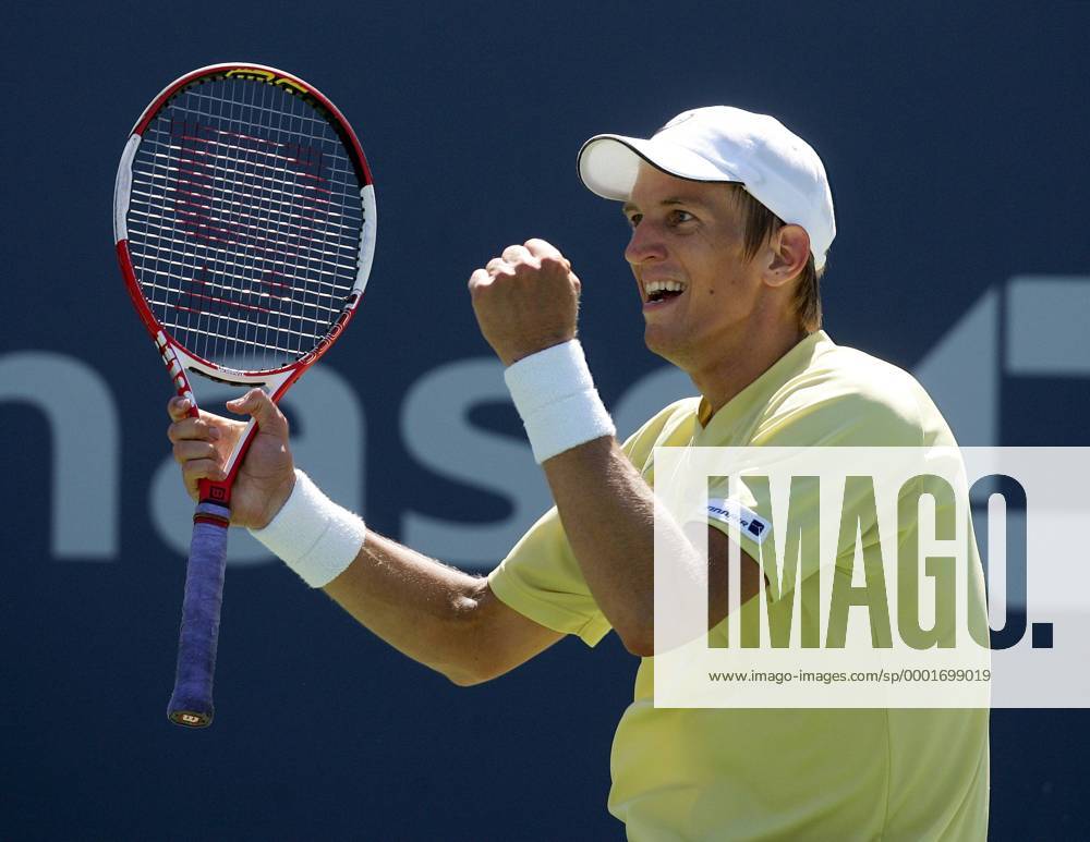 Jarkko Nieminen (Finnland) jubelt Tennis Herren US Open 2005, Grand Slam, ATP Tour, Einzelbild Flushing Meadow, Meadows New York Freude,