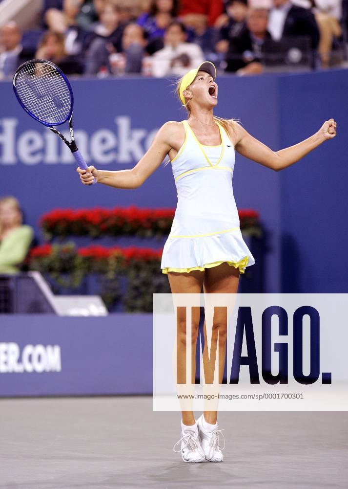 Maria Sharapova (Rußland) - Freudenschrei Tennis Damen US Open 2005, Grand Slam, WTA Tour, Hartplatz, Hardcourt, Hartplatztennis, Hartplatzturnier, Einzelbild Flushing Meadow, Meadows, Viertelfinale New York Freude, Begeisterung,