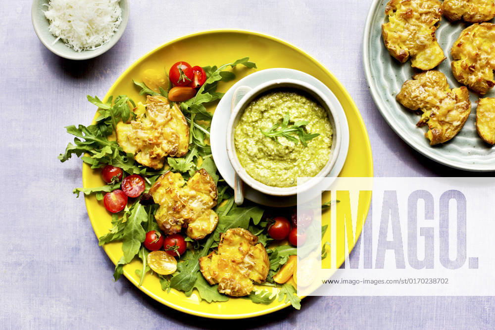 Smashed Potatoes with Roasted Poblano Pesto
