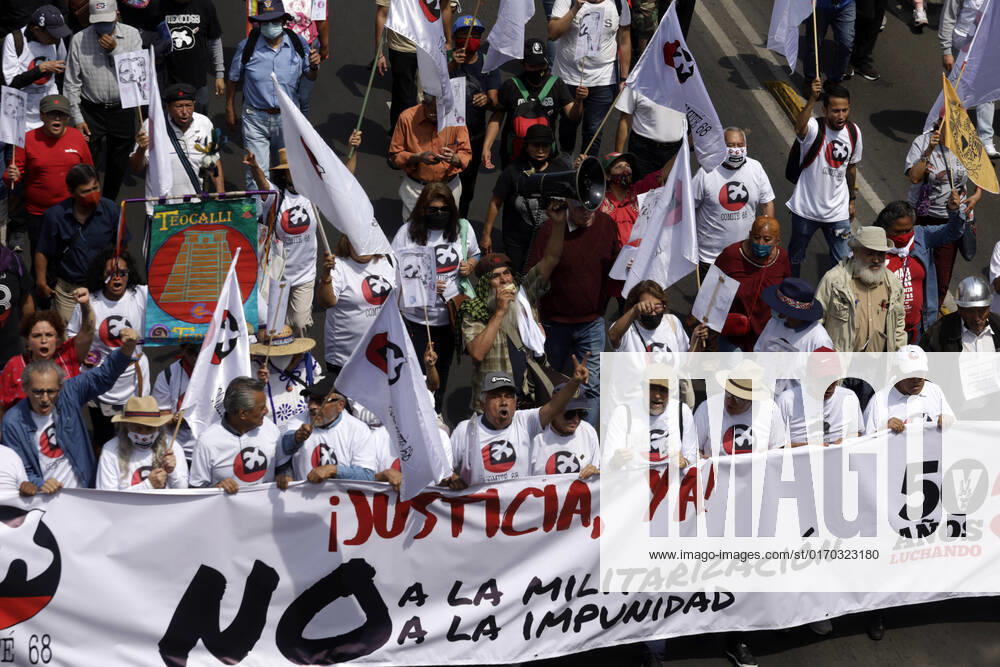 Commemoration Of The 54 years of the Tlatelolco massacre October 2, 2022, Mexico City, Mexico: Thousands of students, citizens and activists take part during the march for the 54th anniversary of the massacre of students and civilians in the Plaza de las Tres Culturas in 1968 in Tlatelolco in Mexico City. on October 2, 2022 in Mexico City, Mexico. (Photo by Luis Barron Eyepix Group).