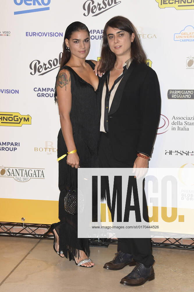 Lina Siciliano (left) and Francesco Costabile (right) attend at the red carpet of the Globo d oro award 2022 at the Auditorium Parco Della Musica. Rome Italy - ZUMAs197 20221004_zaa_s197_457