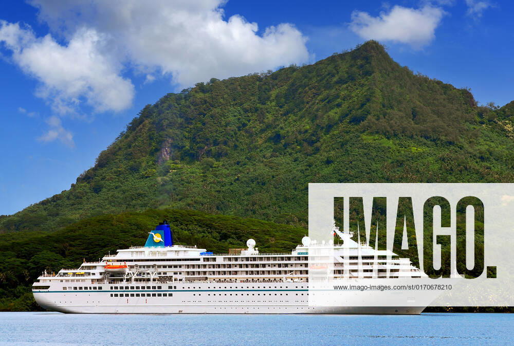 The cruise ship MS Amadea at Port from huahine, south sea, French Polynesia, Islands at the winch, McPKST McP Corporation tax 2023 027316 McPKST