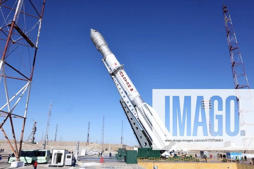 Kazakhstan Russia Space 8292417 09.10.2022 In this handout photo released by the Russian Space Agency Roscosmos, the Proton-M carrier rocket carrying the communications satellite AngoSat-2, a joint space project of Russia and Angola, is erected at a launchpad at the Baikonur Cosmodrome, Kazakhstan. Editorial use only, no archive, no commercial use. Roscosmos Baikonur Kazakhstan