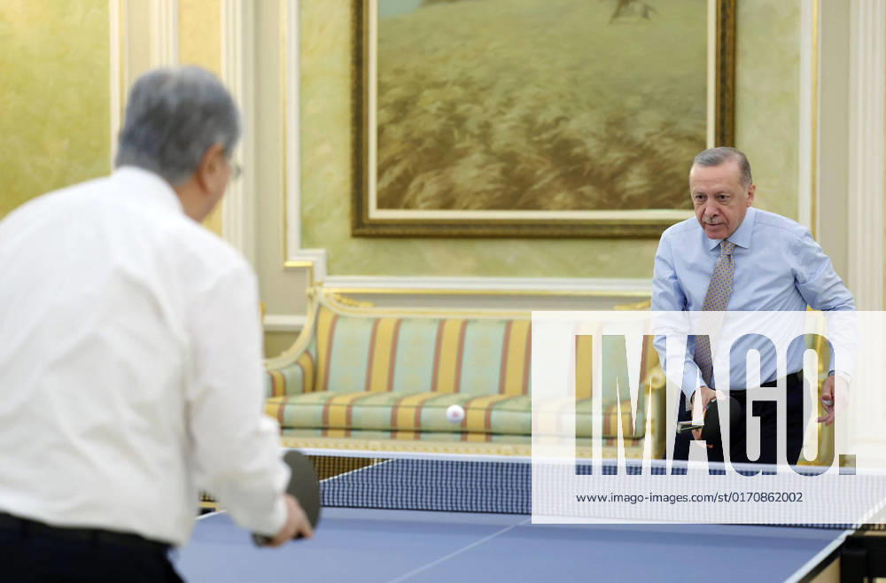 Turkish President Recep Tayyip Erdogan plays ping pong with Kazakh President Kassym-Jomart Tokayev, in Astana, Kazakhstan Turkish President Recep Tayyip Erdogan plays ping pong with Kazakh President Kassym-Jomart Tokayev, in Astana, Kazakhstan on October 12, 2022. Photo by Turkish presidency apaimages Astana Astana Kazakhstan 121022_Kazakhstan_TP_00 (9)