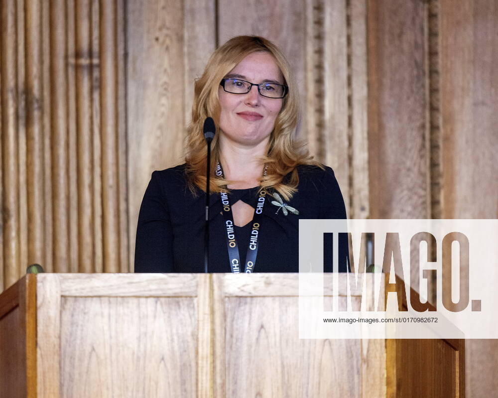 STOCKHOLM 20221018 Milena Kadieva Vladimirova from the Bulgarian organization Gender Alternatives Foundation speaks during the ceremony of the Child10 prize in the Bernadotte Library at Stockholm Palace STOCKHOLM SWEDEN