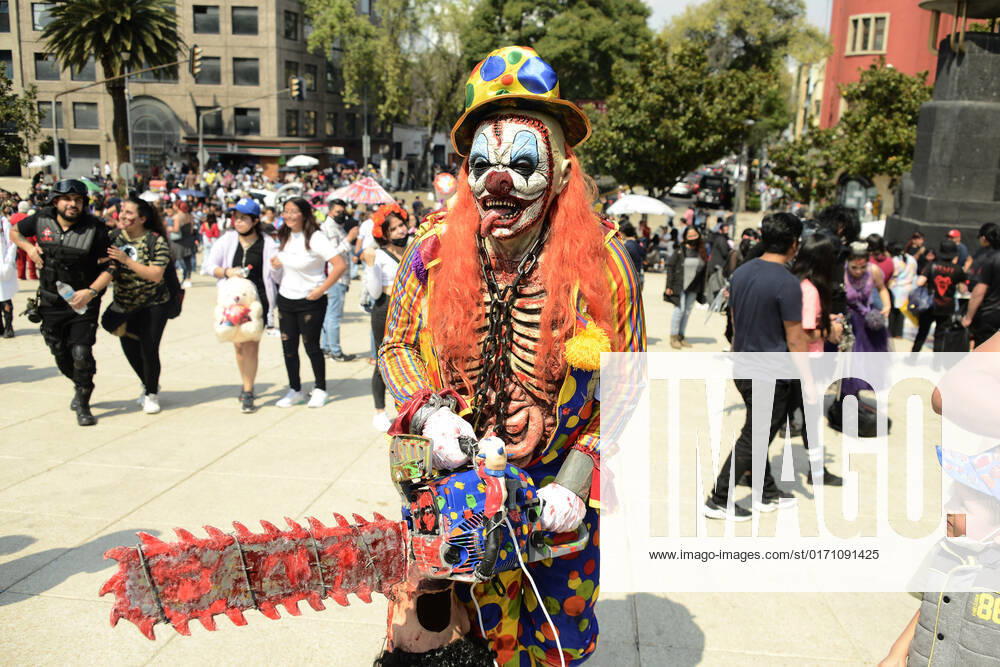 October 22, Mexico City, Mexico: A participant walks during the 15th anniversary march of the annual Zombie Walk at Revolution Monumento. on October 22, 2022 in Mexico City, Mexico. Mexico City Mexico - ZUMAe321 20221022_zia_e321_005