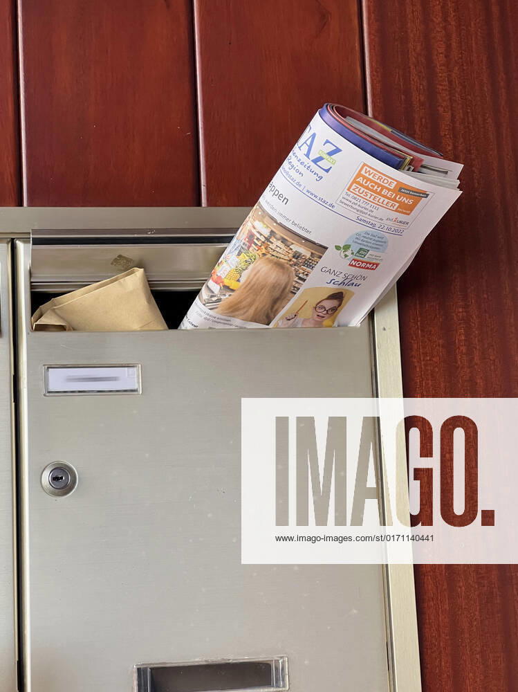mailbox of a residential complex, advertising leaflets stuck in the mail slot 24 10 2022, mailbox 24 10 2022, mailbox