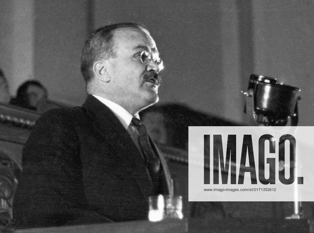 MOLOTOV 87788 27.11.1936 Vyacheslav Molotov, Chairman of the USSR Council of People s Commissars Government , addresses Eighth Extraordinary Congress of the Soviets. Georgij Sputnik Moscow Russia
