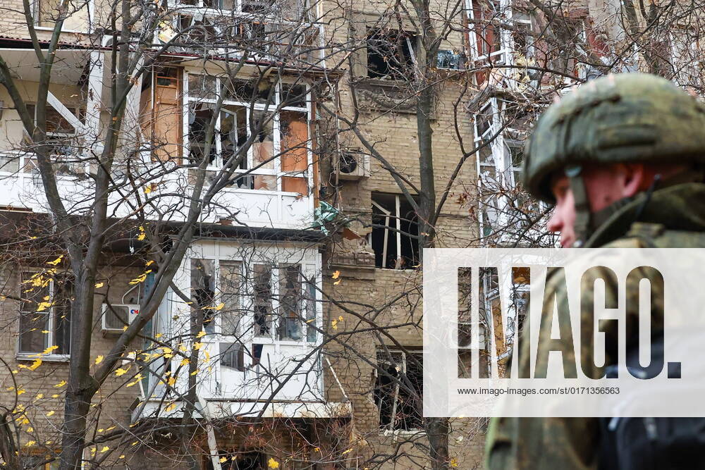 RUSSIA, DONETSK - OCTOBER 31, 2022: An apartment block damaged in shelling of the Voroshilovsky neighbourhood by the Ukrainian Armed Forces. The Russian Armed Forces are carrying out a special military operation in Ukraine in response to requests from the leaders of the Donetsk People s Republic and Lugansk People s Republic for help. Valery Sharifulin TASS 55640089
