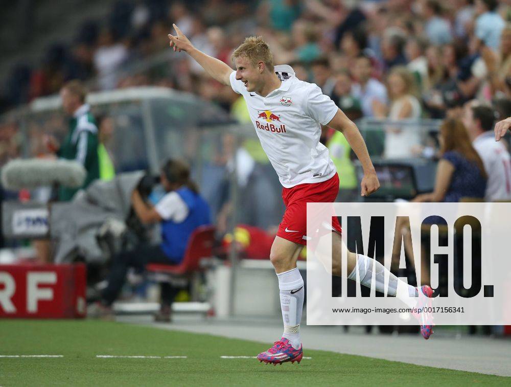 SOCCER - CL, RBS vs Qarabag SALZBURG,AUSTRIA,06.AUG.14 - SOCCER - UEFA Champions League, qualifying, Red Bull Salzburg vs Qarabag Agdam FK. Image shows the rejoicing of Martin Hinteregger (RBS).